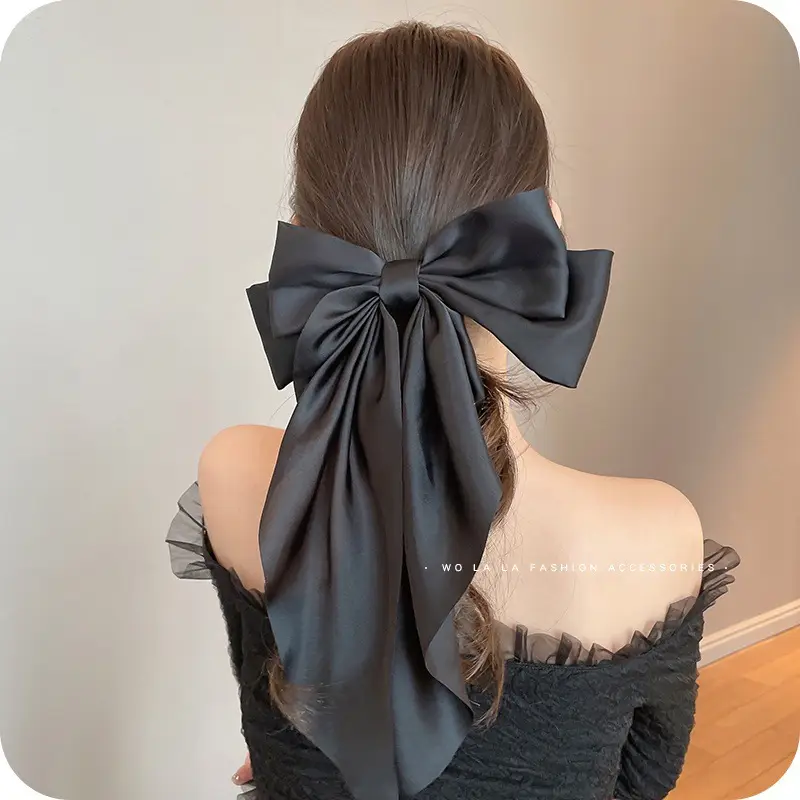 Black Double-Sided Bow Large Grabber Fugitive Princess Headdress Large Elegant Shark Clip Back of the Head Hairpin - Image 44