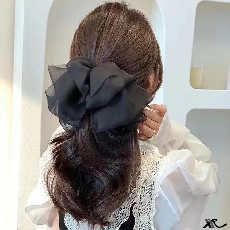 Black Double-Sided Bow Large Grabber Fugitive Princess Headdress Large Elegant Shark Clip Back of the Head Hairpin - Image 48