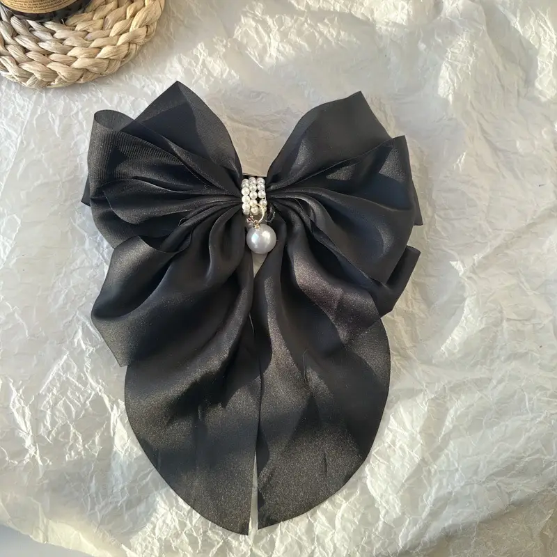 Black Double-Sided Bow Large Grabber Fugitive Princess Headdress Large Elegant Shark Clip Back of the Head Hairpin - Image 53