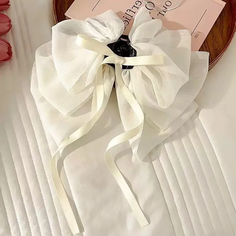 Black Double-Sided Bow Large Grabber Fugitive Princess Headdress Large Elegant Shark Clip Back of the Head Hairpin - Image 56