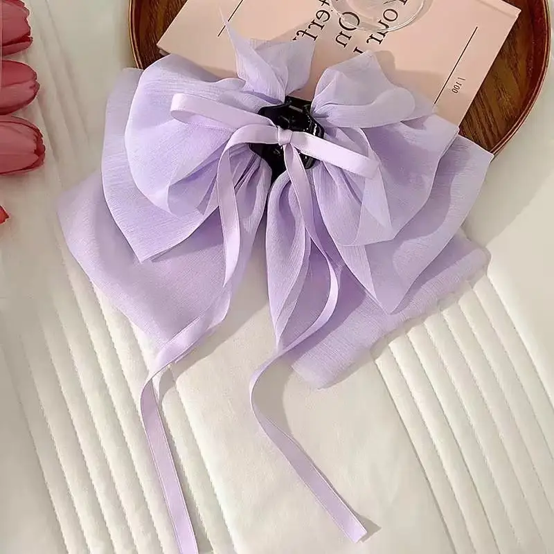 Black Double-Sided Bow Large Grabber Fugitive Princess Headdress Large Elegant Shark Clip Back of the Head Hairpin - Image 57