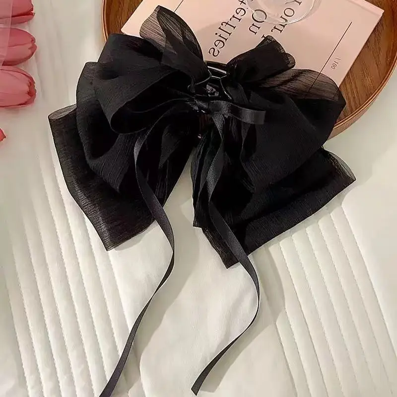 Black Double-Sided Bow Large Grabber Fugitive Princess Headdress Large Elegant Shark Clip Back of the Head Hairpin - Image 58
