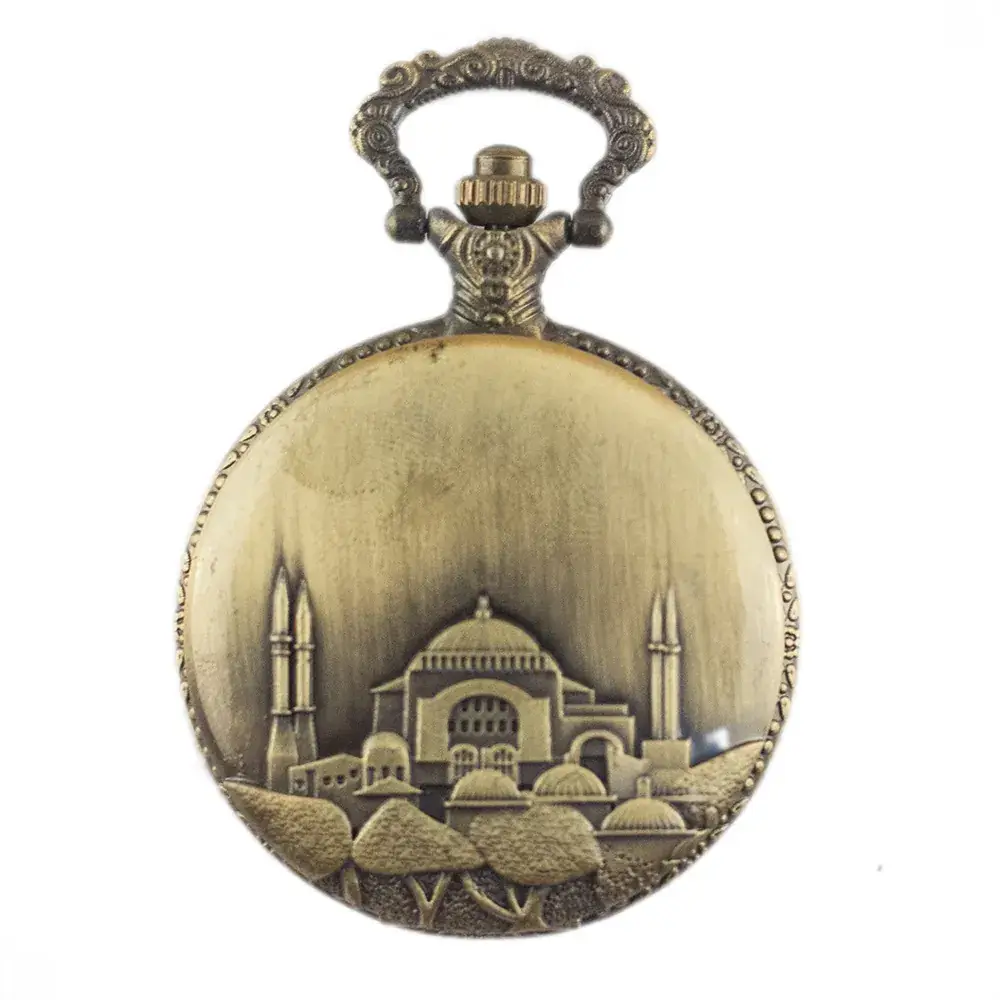 Golden Islamic Mosque Necklace Pocket Watch for Men Women