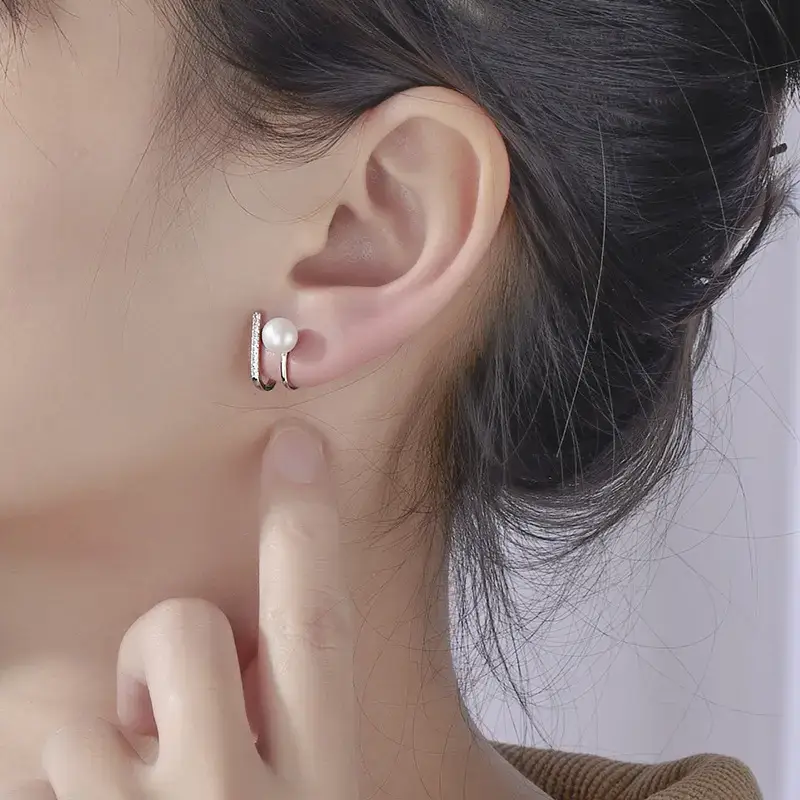 New Women Korean Style Pearl Earrings Empty Support