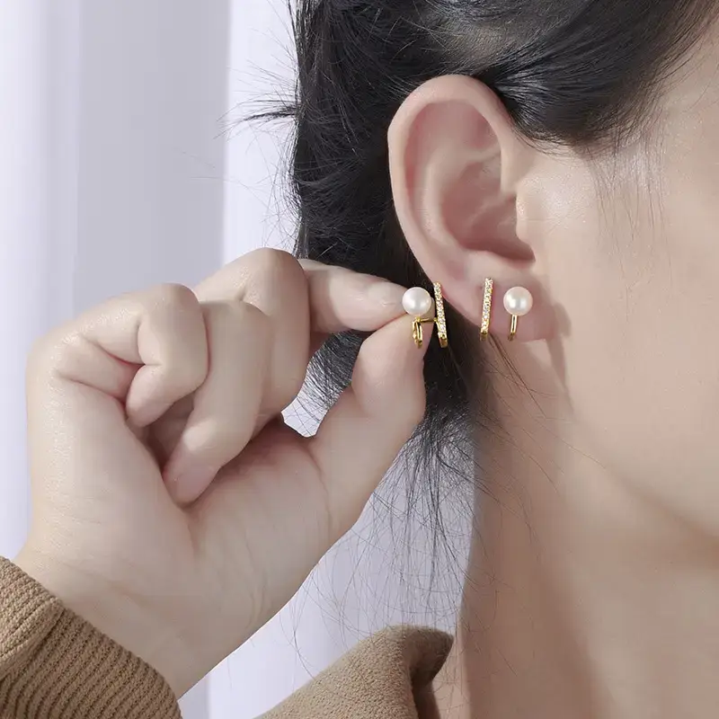 New Women Korean Style Pearl Earrings Empty Support