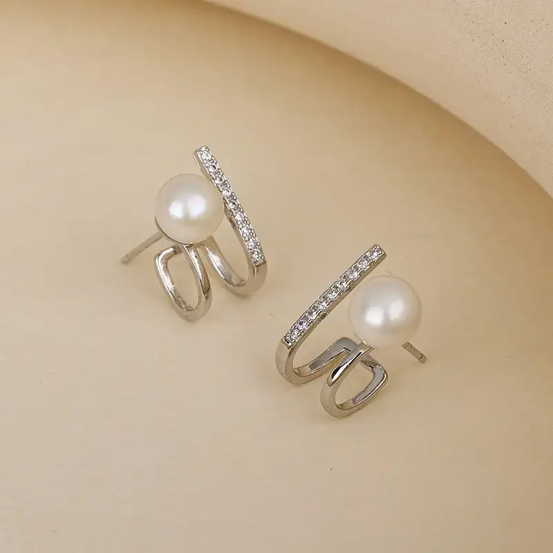 New Women Korean Style Pearl Earrings Empty Support