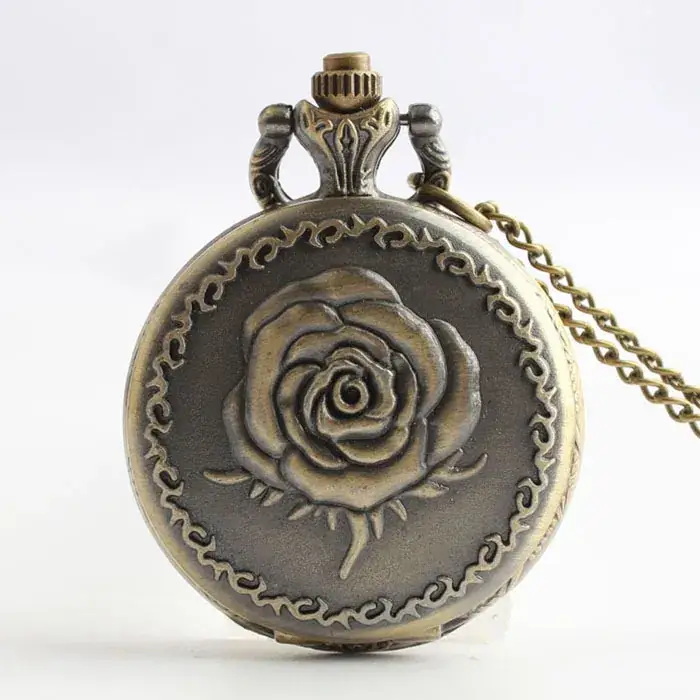 Vintage Rose Rose Pocket Watch Necklace for Women - Image 5