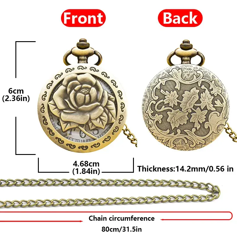 Vintage Rose Rose Pocket Watch Necklace for Women — feature 3