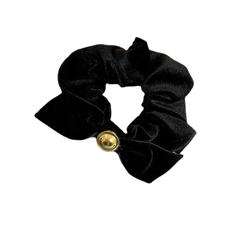 Black Bow Hair Band with Gold Button for Women