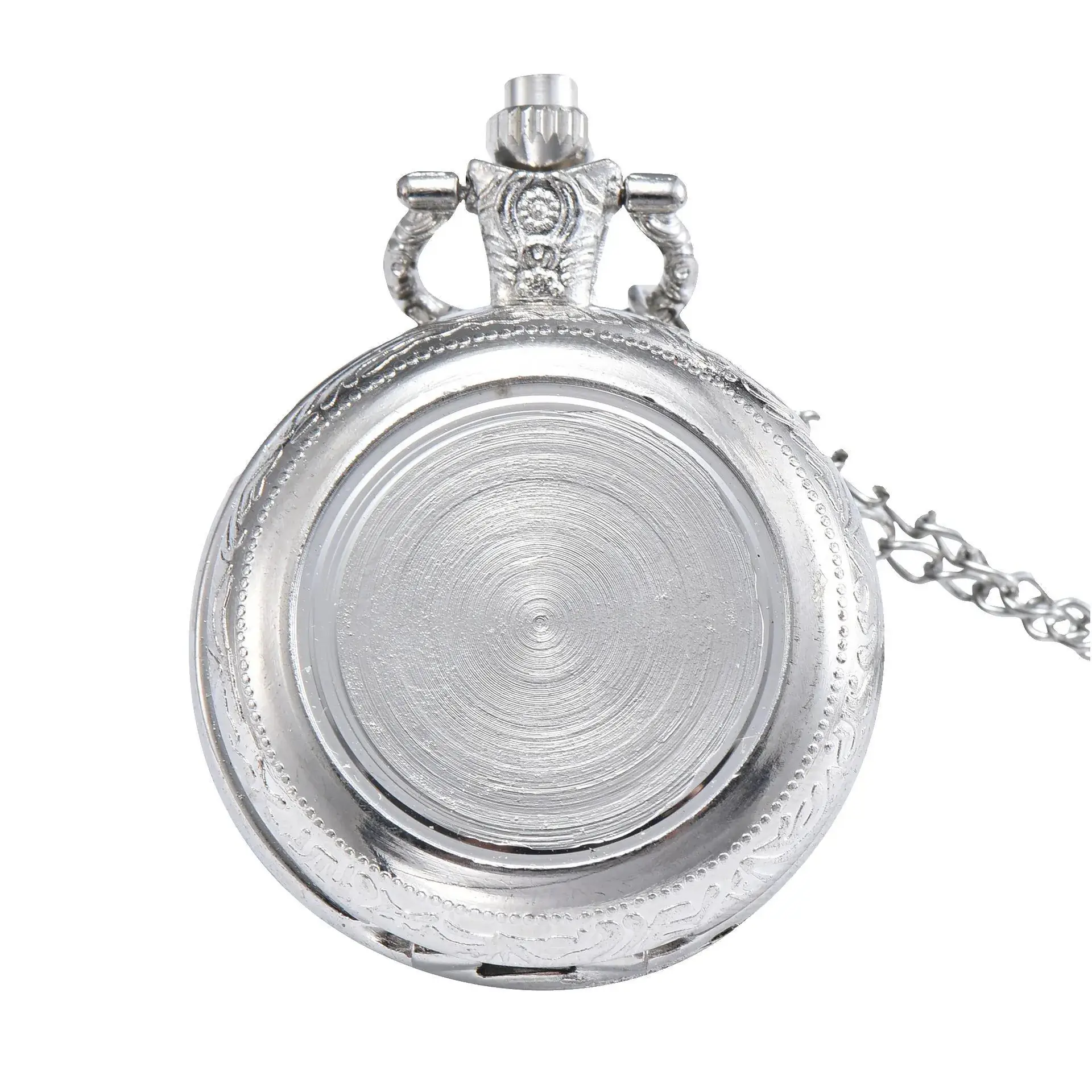 Black Metal Cross Mirror Pocket Watch Necklace for Men Women - Image 2