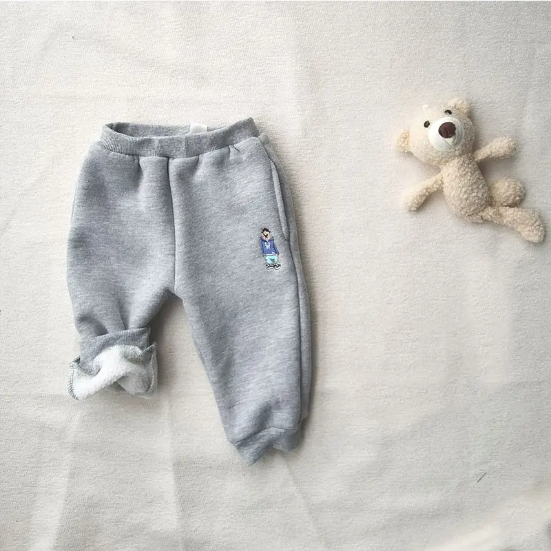 Baby Fleece Lined Trousers Grey Cartoon Pattern - Image 3
