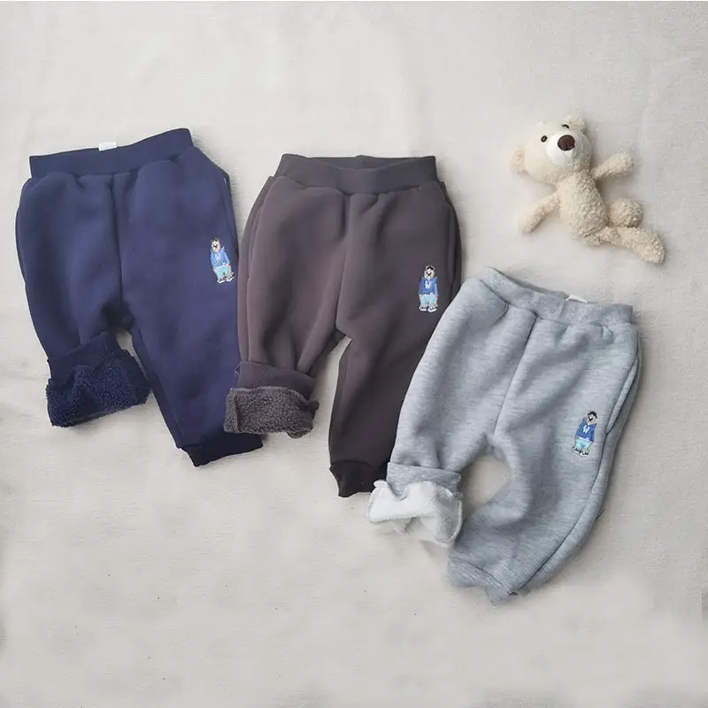 Baby Fleece Lined Trousers Grey Cartoon Pattern - Image 2