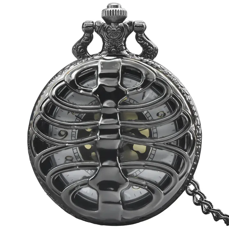 Silver Fishbone Necklace Pocket Watch with Chain - Image 3