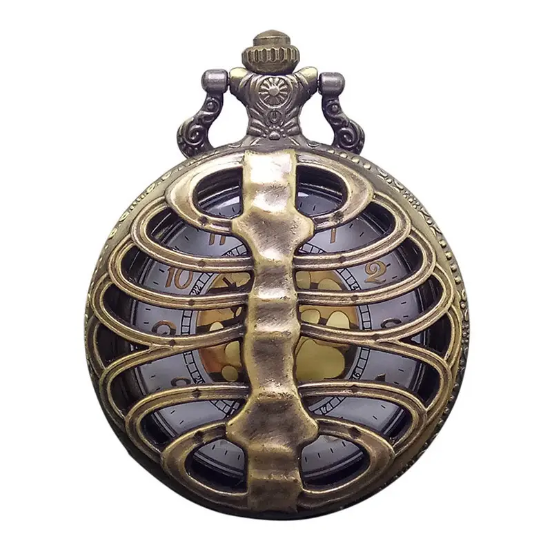 Silver Fishbone Necklace Pocket Watch with Chain — feature 1