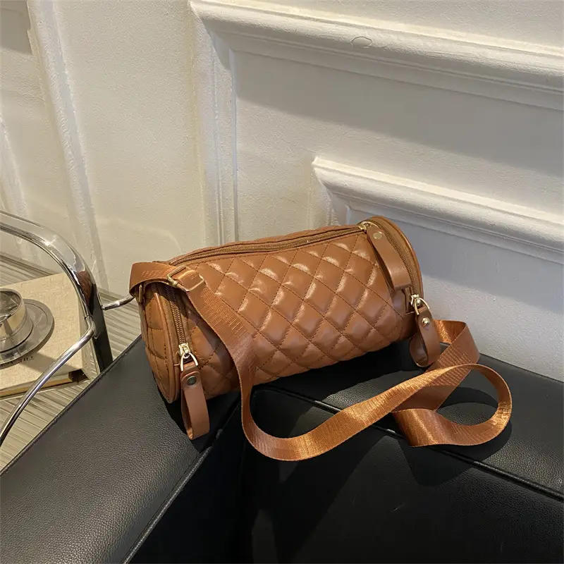 Korean Style Women's Brown Quilted Crossbody Bag - Image 7