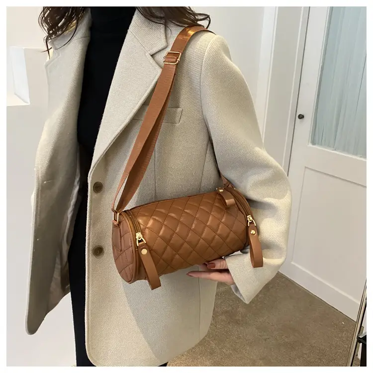 Korean Style Women's Brown Quilted Crossbody Bag — feature 12