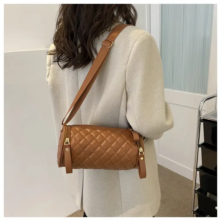 Korean Style Women's Brown Quilted Crossbody Bag — feature 13