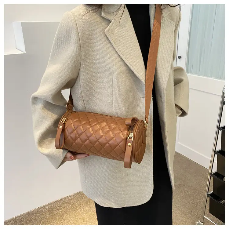Korean Style Women's Brown Quilted Crossbody Bag — feature 14
