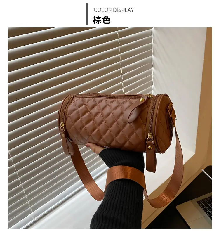 Korean Style Women's Brown Quilted Crossbody Bag — feature 27