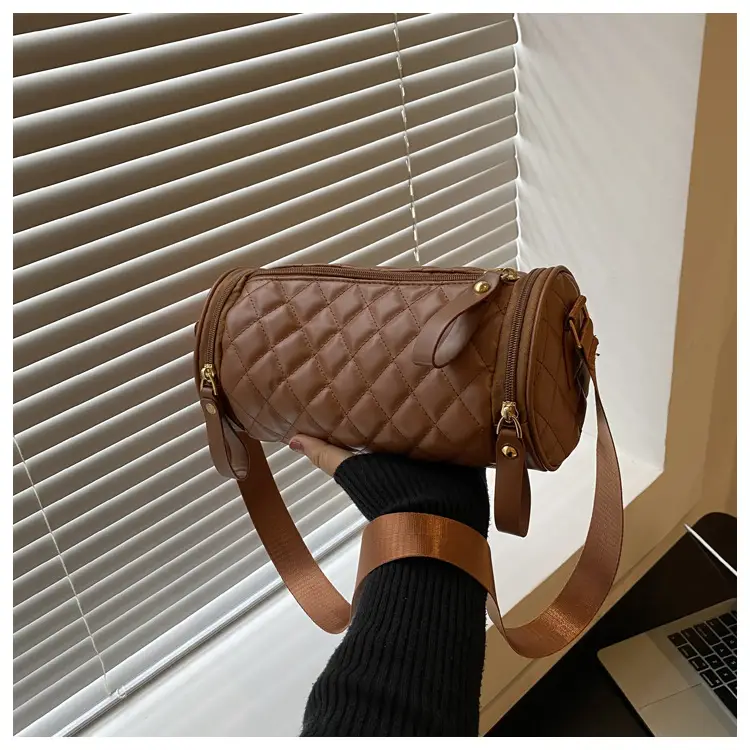 Korean Style Women's Brown Quilted Crossbody Bag — feature 28