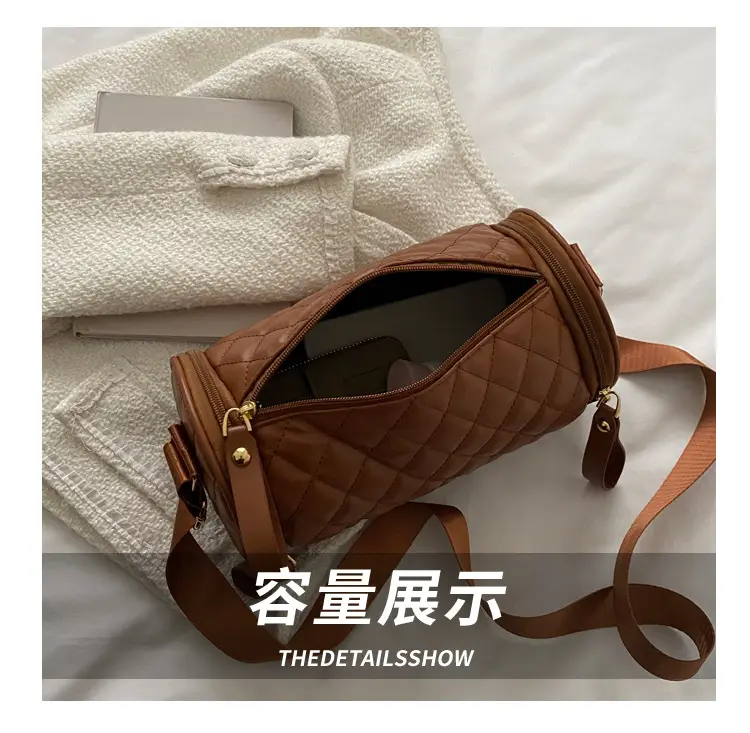 Korean Style Women's Brown Quilted Crossbody Bag — feature 6