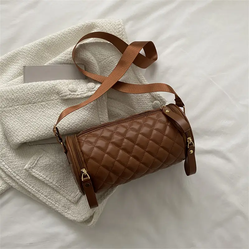 Korean Style Women's Brown Quilted Crossbody Bag - Image 3