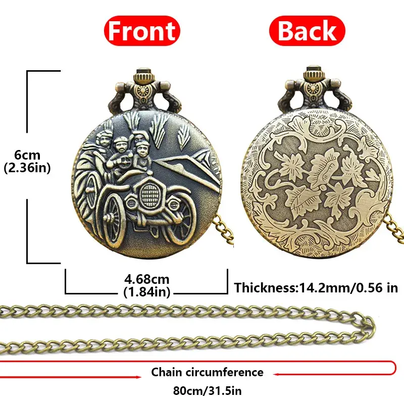 Classic Car Pocket Watch Quartz Antique Bronze Men Women Gift - Image 9