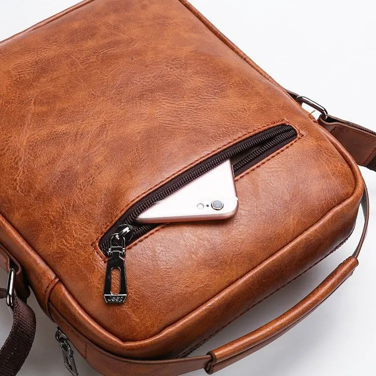 Men's Black Leather Shoulder Crossbody Bag - Image 8