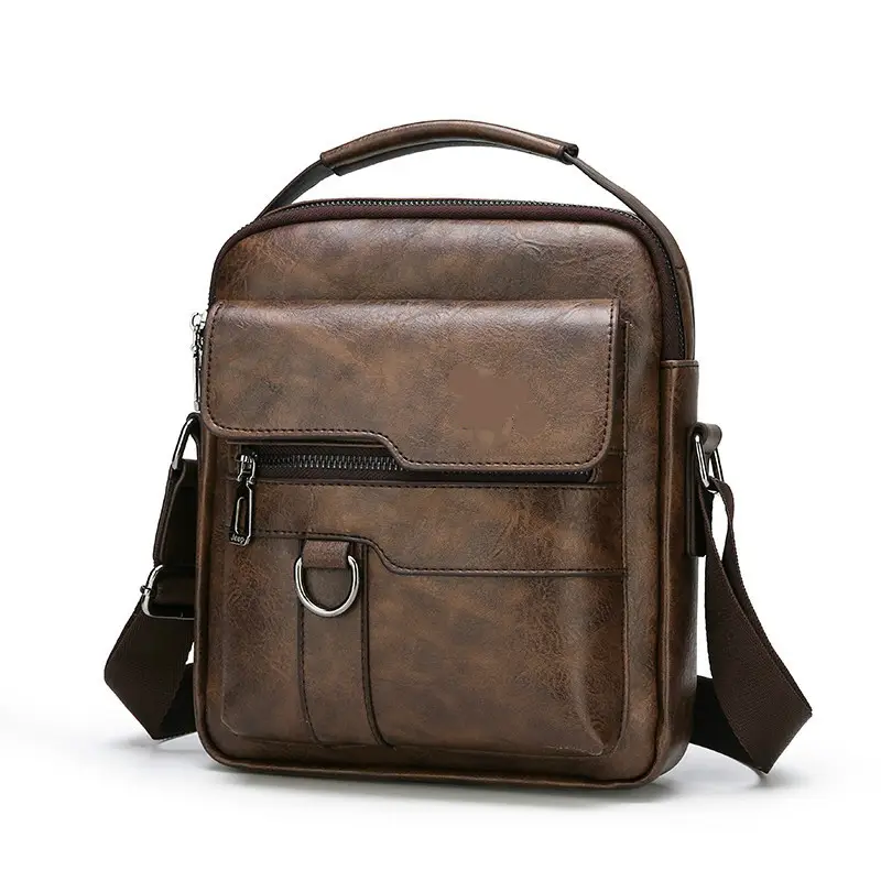 Men's Black Leather Shoulder Crossbody Bag - Image 6