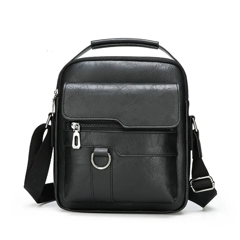 Men's Black Leather Shoulder Crossbody Bag - Image 5