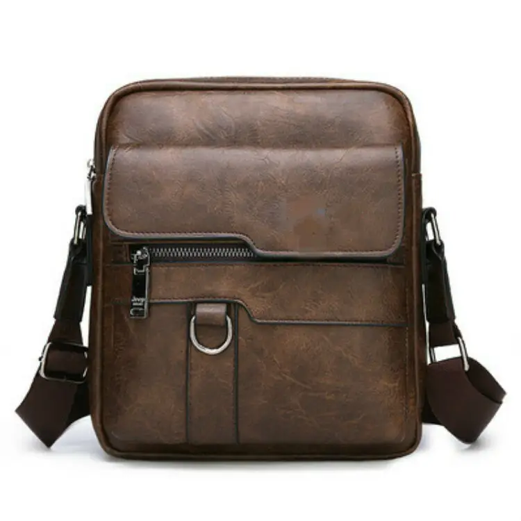 Men's Black Leather Shoulder Crossbody Bag - Image 3
