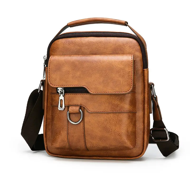 Men's Black Leather Shoulder Crossbody Bag - Image 4