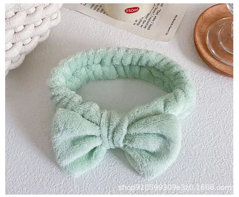 Soft Mint Green Bow Flannel Headband for Women — feature 29