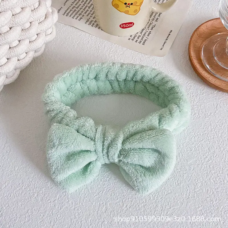 Soft Mint Green Bow Flannel Headband for Women
