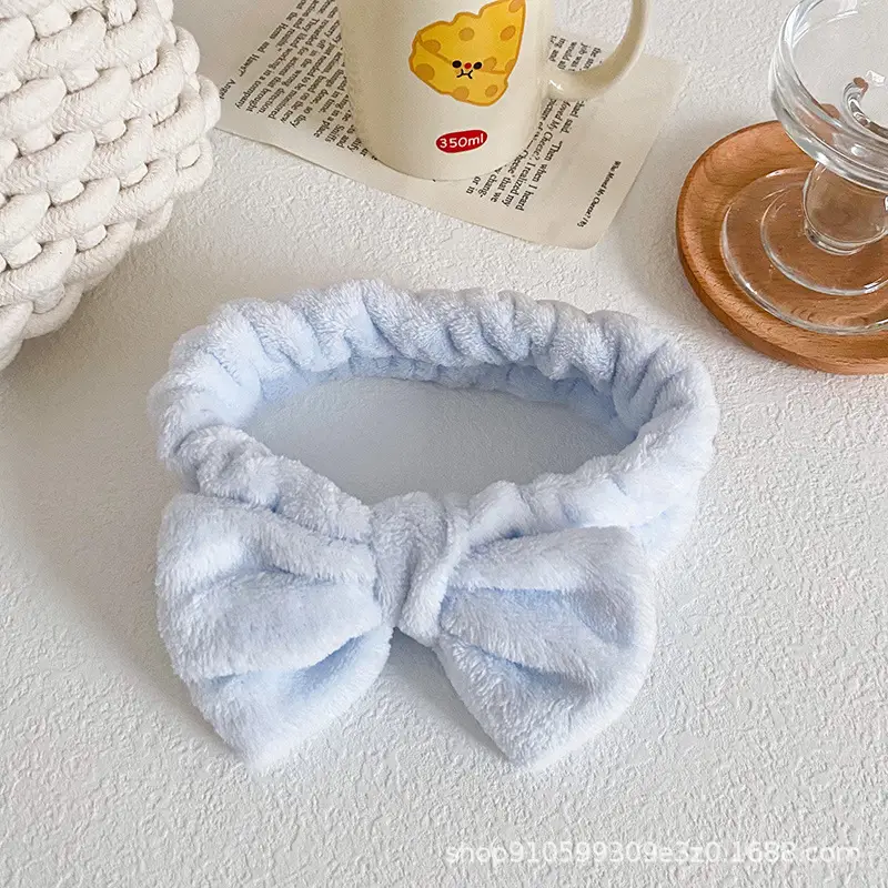 Soft Mint Green Bow Flannel Headband for Women