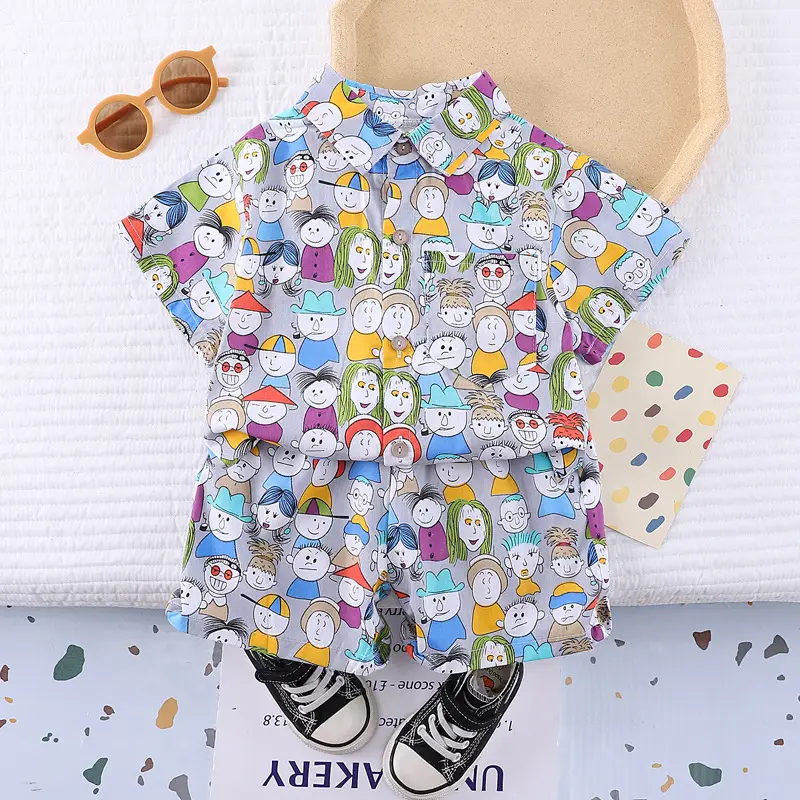 Boys' Printed Baby Lapel Shirt 3-5Yr Summer Cotton — feature 7