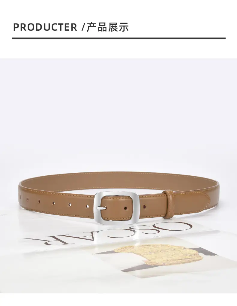 Women's Brown Cowhide Belt with Silver Buckle — feature 20