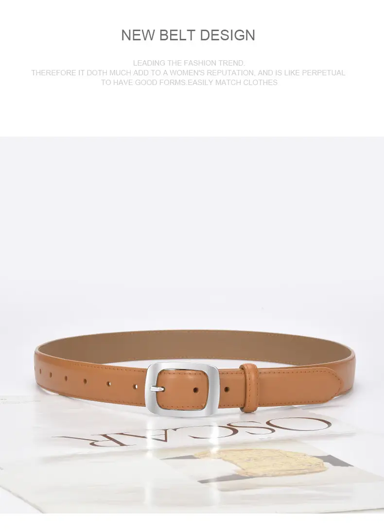 Women's Brown Cowhide Belt with Silver Buckle — feature 22