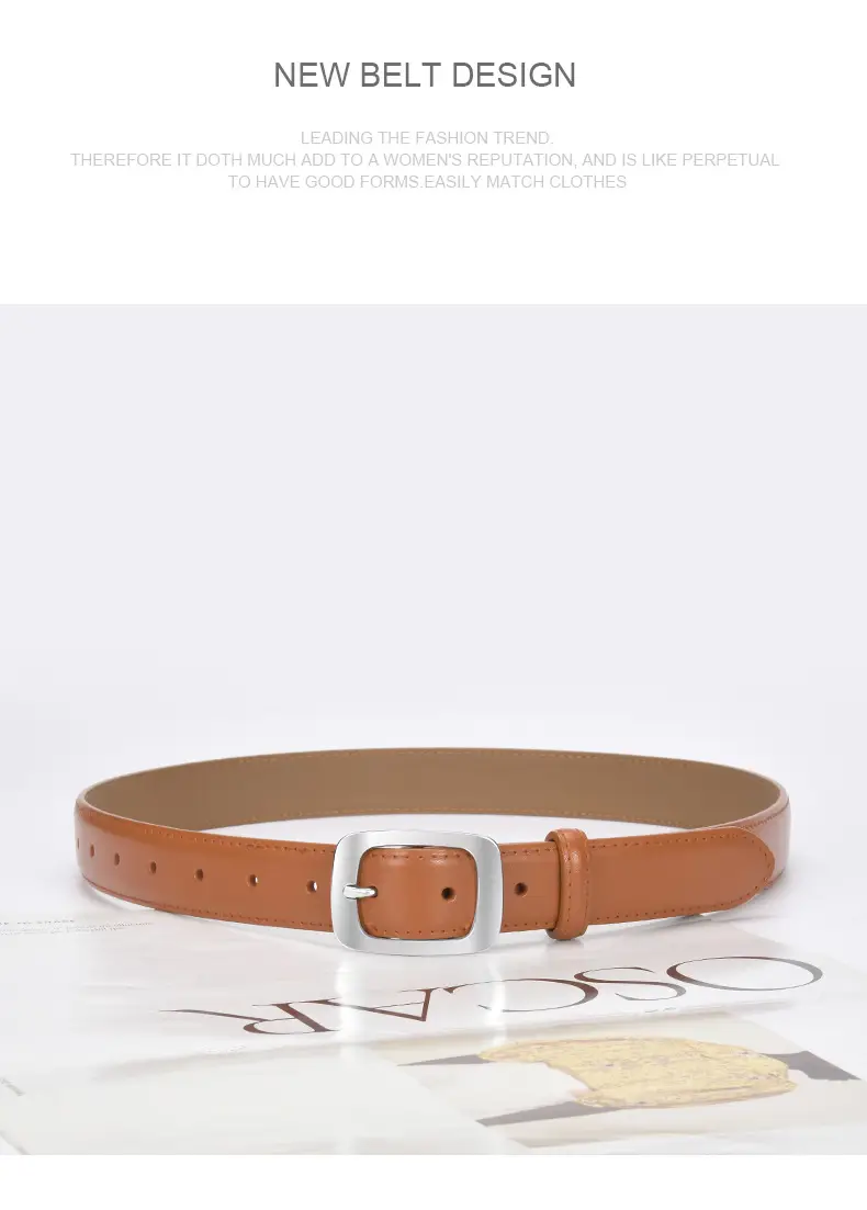 Women's Brown Cowhide Belt with Silver Buckle — feature 24