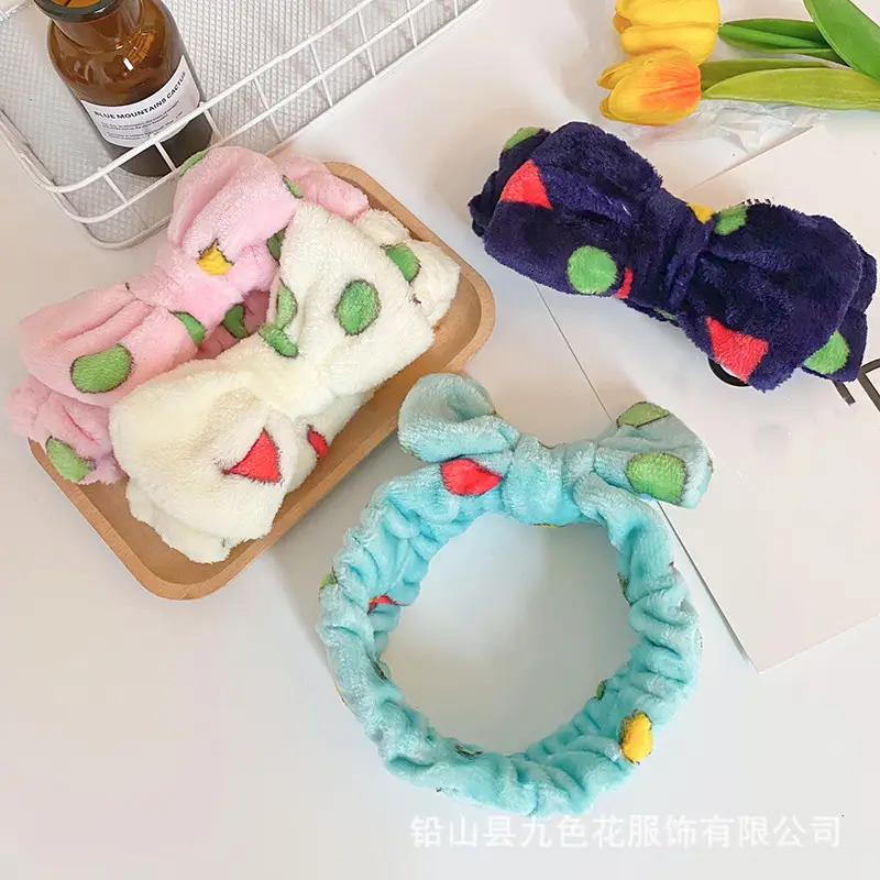 Plush Printed Bow Hair Band for Women - Image 8