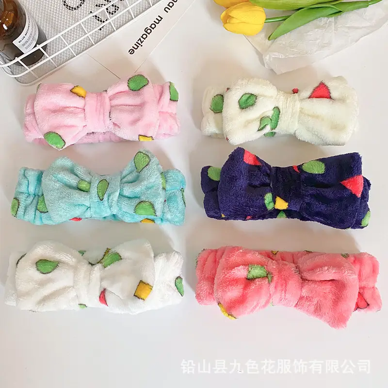 Plush Printed Bow Hair Band for Women - Image 10
