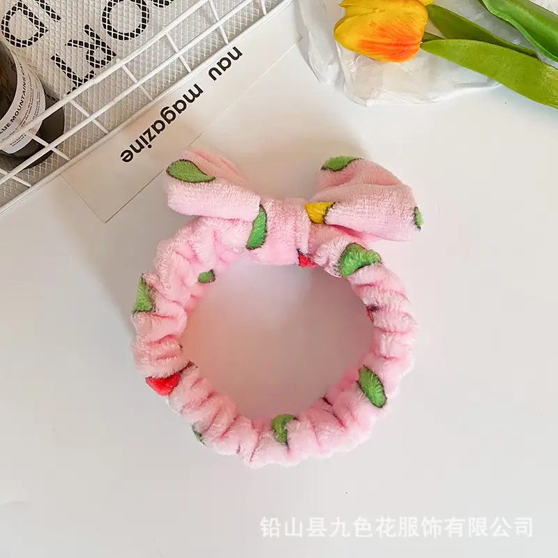 Plush Printed Bow Hair Band for Women - Image 2