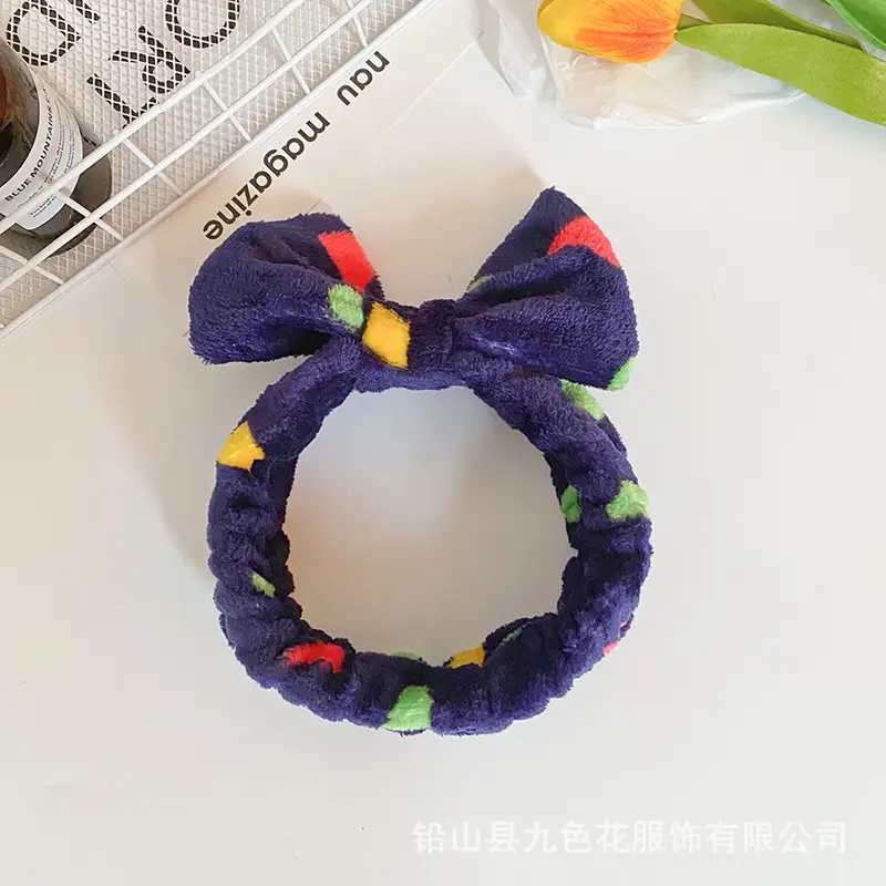 Plush Printed Bow Hair Band for Women - Image 3