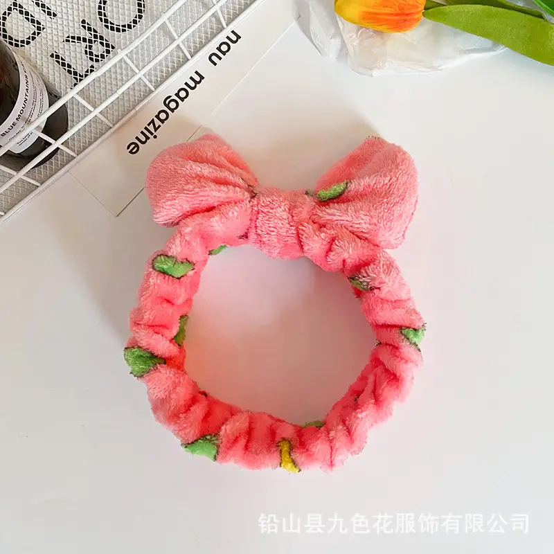 Plush Printed Bow Hair Band for Women - Image 5