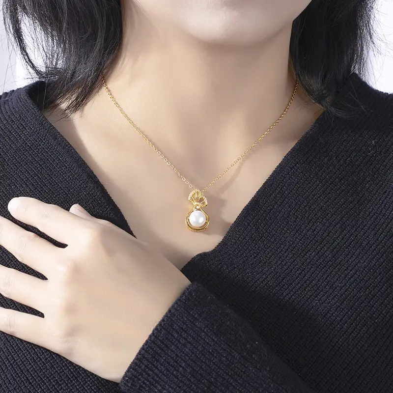 Korean Style Pearl Pendant with Diamond Design - Image 3