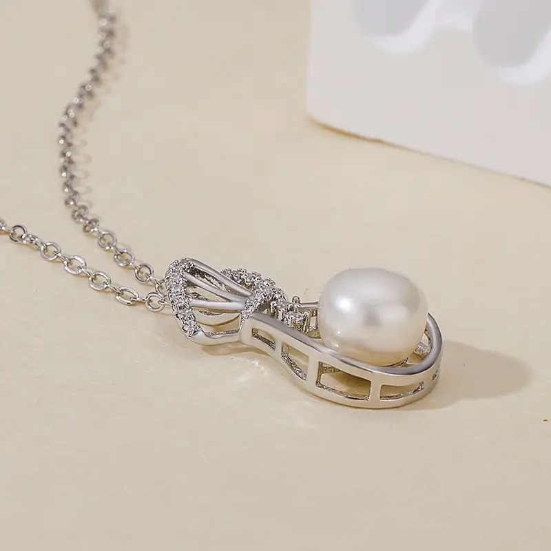 Korean Style Pearl Pendant with Diamond Design - Image 4