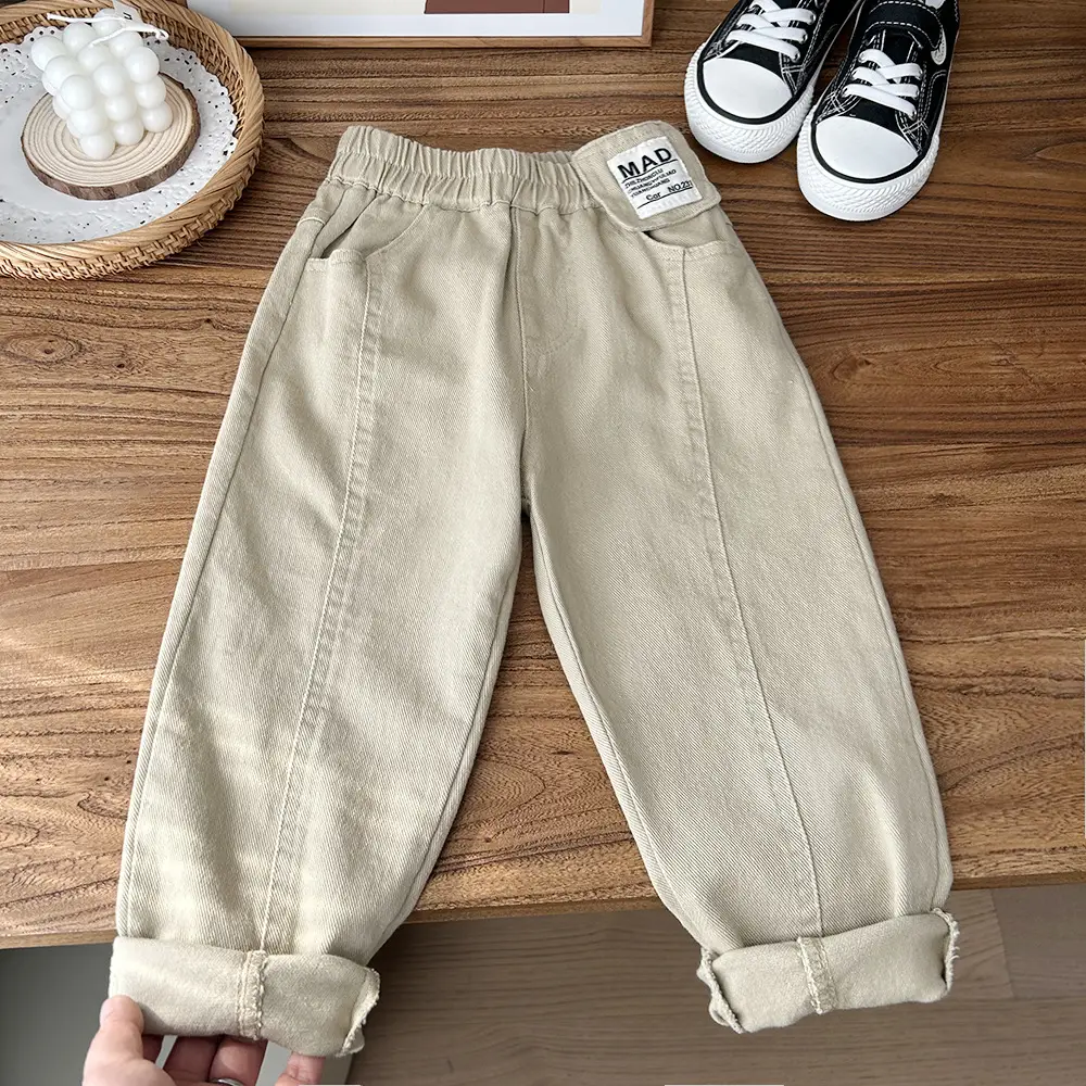2025 Spring Boys Cotton Pants White Medium Large - Image 2