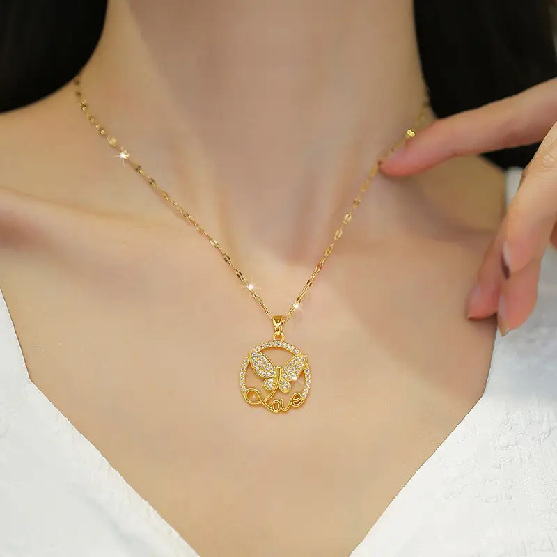 Titanium Steel Butterfly Love Necklace for Women