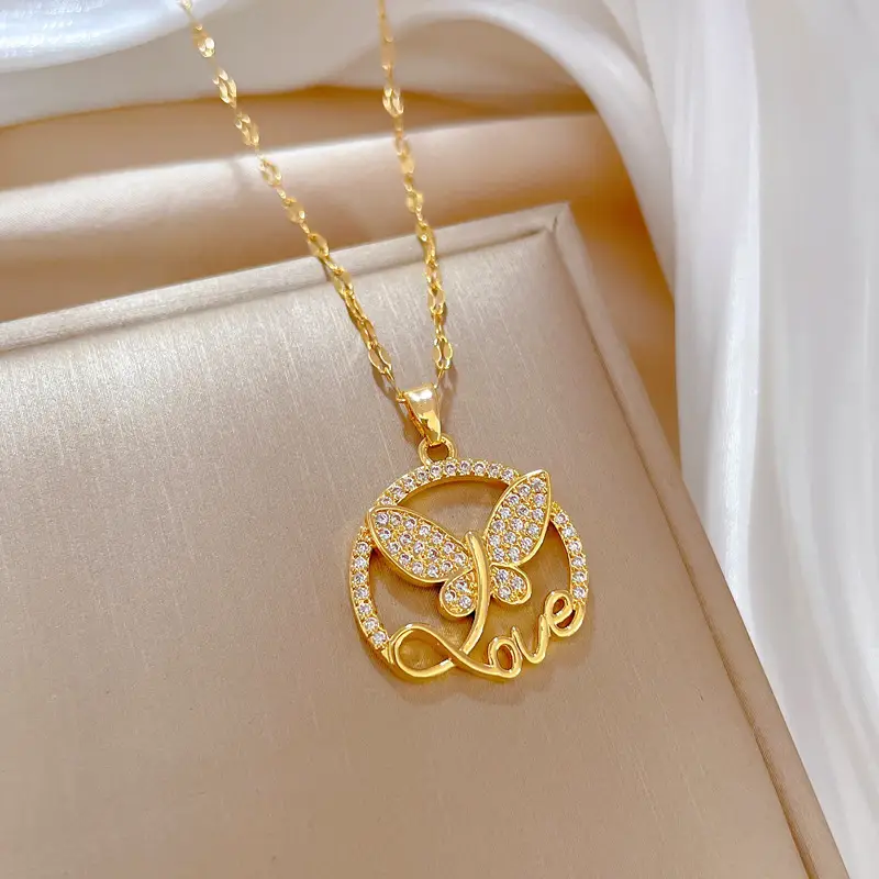 Titanium Steel Butterfly Love Necklace for Women