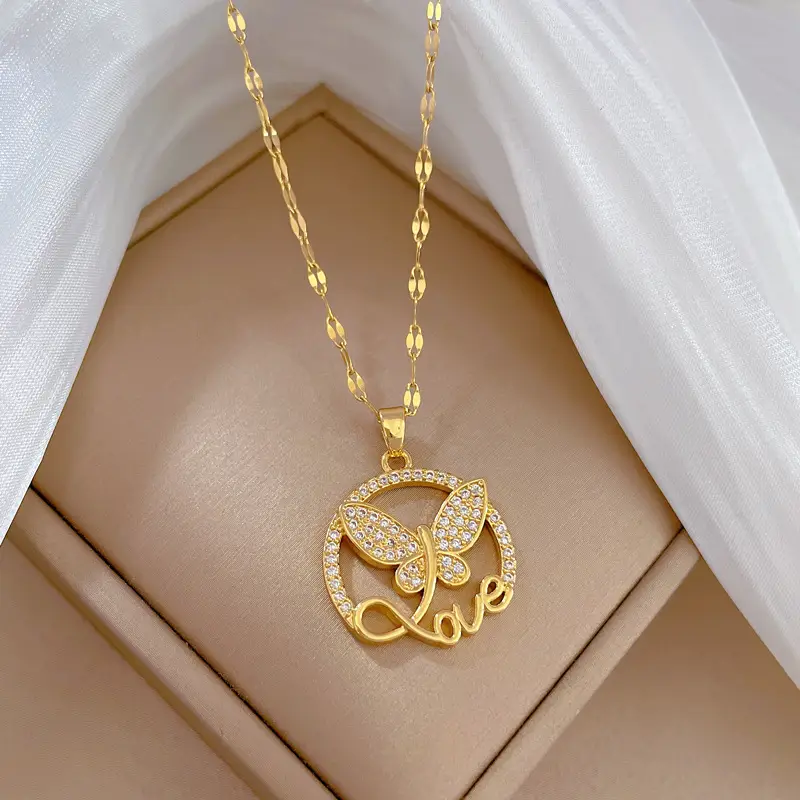 Titanium Steel Butterfly Love Necklace for Women
